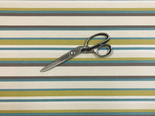 Load image into Gallery viewer, 1 3/4 Yd Designer Water &amp; Stain Resistant Green Blue Teal Brown Beige Stripe Upholstery Fabric