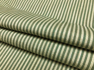 Designer Water & Stain Resistant Ivory Green Seafoam Ticking Stripe Upholstery Drapery Fabric