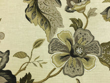 Load image into Gallery viewer, Ivory Green Charcoal Grey Floral Jacobean Upholstery Drapery Fabric