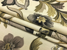 Load image into Gallery viewer, Ivory Green Charcoal Grey Floral Jacobean Upholstery Drapery Fabric