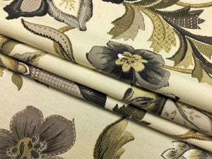 Ivory Green Charcoal Grey Floral Jacobean Upholstery Drapery Fabric