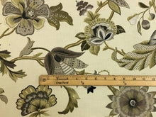 Load image into Gallery viewer, Ivory Green Charcoal Grey Floral Jacobean Upholstery Drapery Fabric