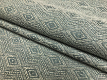 Load image into Gallery viewer, Designer Wool Linen Viscose Grey Blue Geometric Ethnic Upholstery Fabric