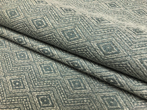 Designer Wool Linen Viscose Grey Blue Geometric Ethnic Upholstery Fabric