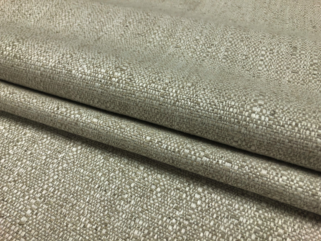 Designer Water & Stain Resistant Cream Beige MCM Mid Century Modern Linen Flax Viscose Tweed Upholstery Drapery Fabric