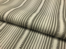 Load image into Gallery viewer, 1.25 Yd Schumacher Moncorvo Slate Linen Grey Cream Stripe Upholstery Drapery Fabric