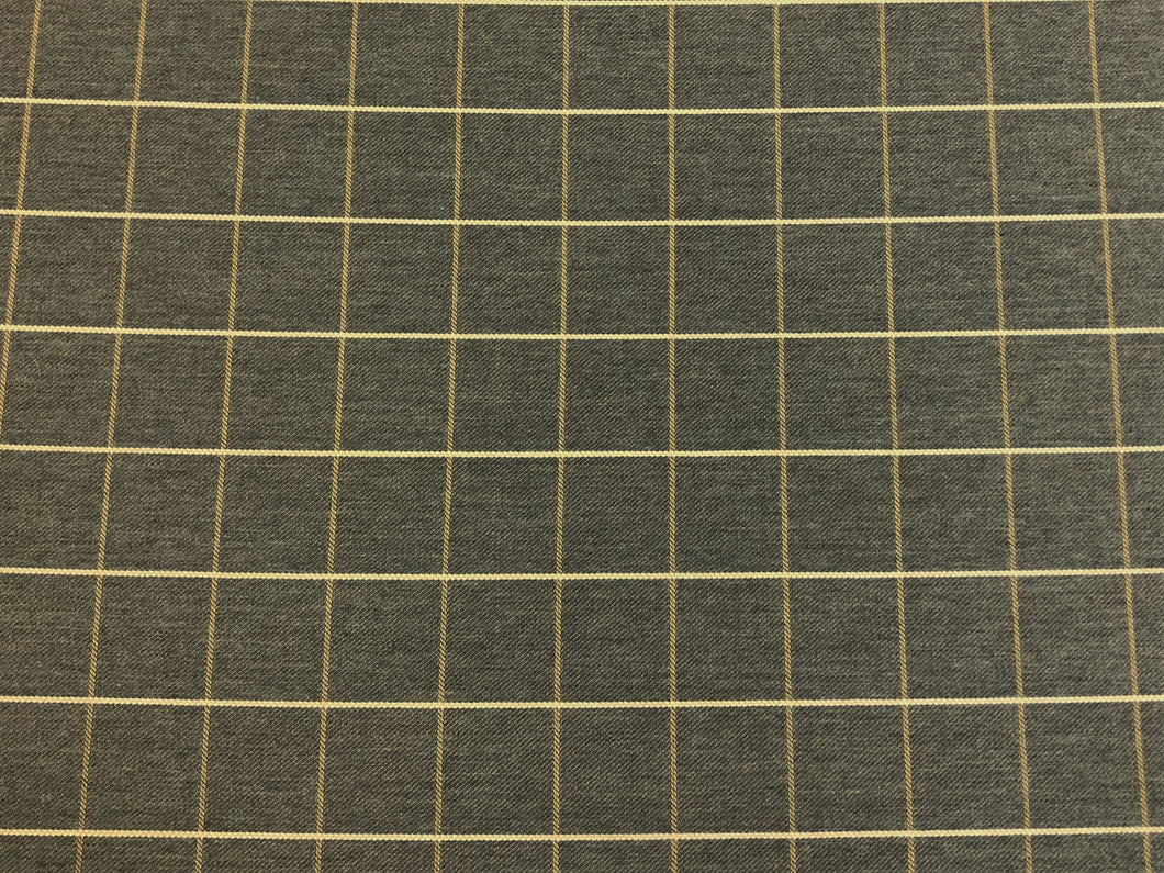 Designer Grey Cream Beige Windowpane Plaid Upholstery Fabric