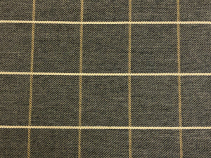 Designer Grey Cream Beige Windowpane Plaid Upholstery Fabric