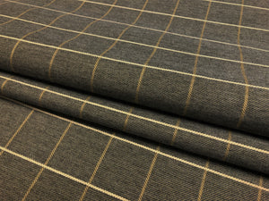 Designer Grey Cream Beige Windowpane Plaid Upholstery Fabric