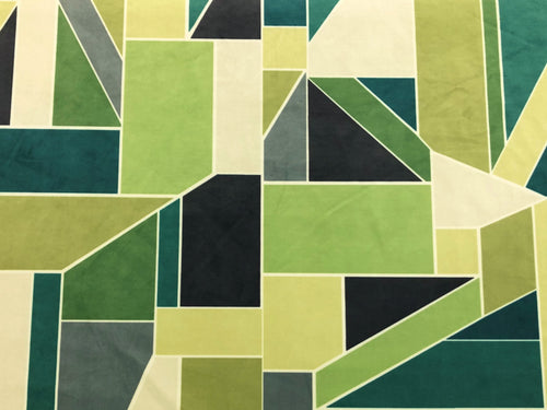 Scion Beton Kiwi Green Teal Grey Off White Geometric Velvet Upholstery Fabric