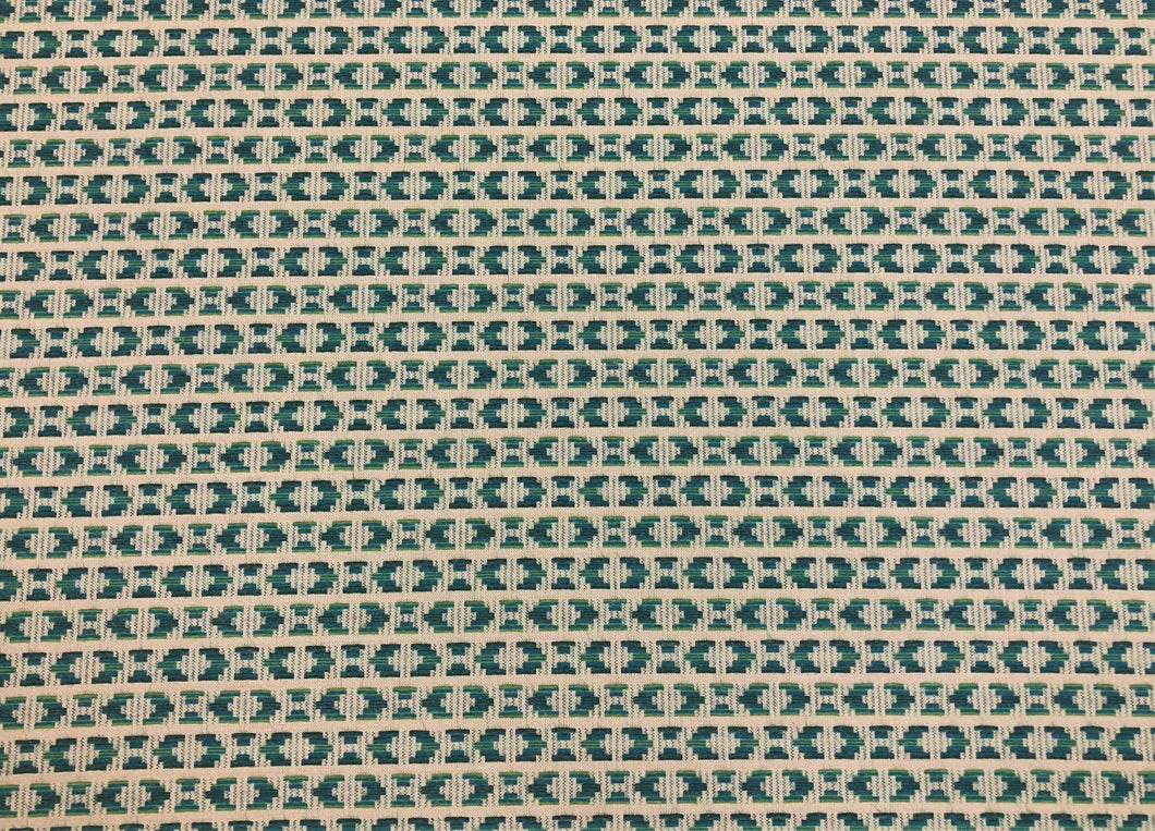 1 1/4 Yd Pindler & Pindler Mariposa Peacock Indoor Outdoor Geometric Teal Green Beige Upholstery Drapery Fabric