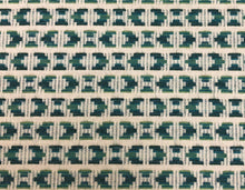 Load image into Gallery viewer, 1 1/4 Yd Pindler &amp; Pindler Mariposa Peacock Indoor Outdoor Geometric Teal Green Beige Upholstery Drapery Fabric