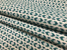 Load image into Gallery viewer, 1 1/4 Yd Pindler &amp; Pindler Mariposa Peacock Indoor Outdoor Geometric Teal Green Beige Upholstery Drapery Fabric