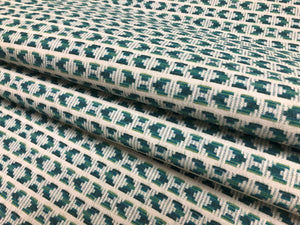 1 1/4 Yd Pindler & Pindler Mariposa Peacock Indoor Outdoor Geometric Teal Green Beige Upholstery Drapery Fabric