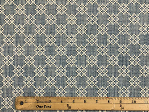 Schumacher Albert Fret Blue White Small Scale Woven Geometric Upholstery Fabric
