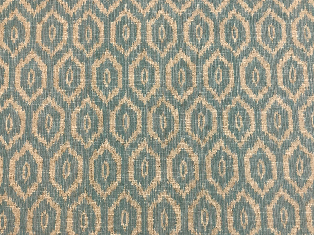 Duralee BlueJay Aqua Blue Beige Ikat Geometric Upholstery Fabric