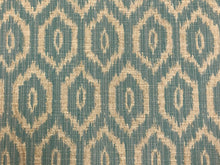 Load image into Gallery viewer, Duralee BlueJay Aqua Blue Beige Ikat Geometric Upholstery Fabric