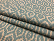 Load image into Gallery viewer, Duralee BlueJay Aqua Blue Beige Ikat Geometric Upholstery Fabric