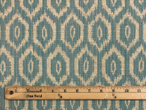 Duralee BlueJay Aqua Blue Beige Ikat Geometric Upholstery Fabric
