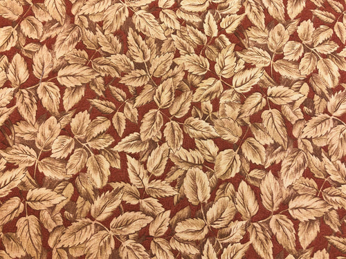 Wesley Mancini Forest Green Terracotta Leaves Red Beige Cotton Upholstery Drapery Fabric