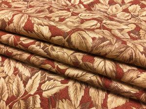 Wesley Mancini Forest Green Terracotta Leaves Red Beige Cotton Upholstery Drapery Fabric