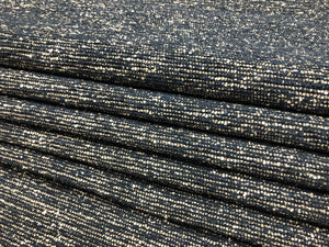 Designer Navy Blue Grey Off White MCM Mid Century Modern Tweed Boucle Upholstery Fabric