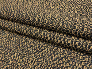 1 1/2 Yd Designer Woven Polypropylene Navy Blue Beige MCM Mid Century Modern Tweed Upholstery Fabric