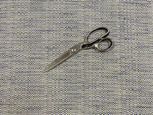 Load image into Gallery viewer, 1 3/4 Yd Designer Water &amp; Stain Resistant Navy Blue Beige Woven MCM Mid Century Modern Tweed Upholstery Fabric