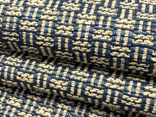 Load image into Gallery viewer, 1 1/3 Yd Designer Polypropylene Navy Blue Taupe Woven MCM Mid Century Modern Geometric Upholstery Fabric