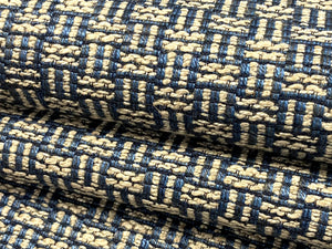 1 1/3 Yd Designer Polypropylene Navy Blue Taupe Woven MCM Mid Century Modern Geometric Upholstery Fabric