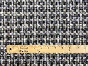 1 1/3 Yd Designer Polypropylene Navy Blue Taupe Woven MCM Mid Century Modern Geometric Upholstery Fabric