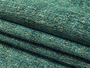 Designer Teal Blue Gold Metallic MCM Mid Century Modern Chenille Upholstery Fabric