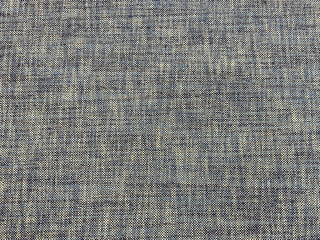 Designer Navy Blue Cream Linen Blend MCM Mid Century Modern Tweed Upholstery Fabric