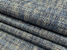 Load image into Gallery viewer, Designer Navy Blue Cream Linen Blend MCM Mid Century Modern Tweed Upholstery Fabric