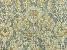 Load image into Gallery viewer, Heavy Duty Water &amp; Stain Resistant Designer Linen Flax Beige Blue Mustard Gold Floral Upholstery Fabric