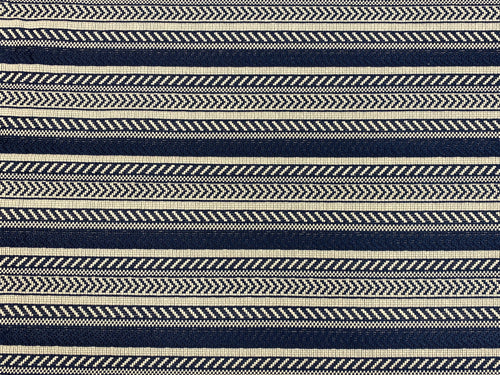 1 1/2 Yd Designer Performance Navy Blue White Nautical Stripe Geometric Abstract Upholstery Fabric