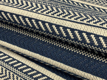 Load image into Gallery viewer, 1 1/2 Yd Designer Performance Navy Blue White Nautical Stripe Geometric Abstract Upholstery Fabric