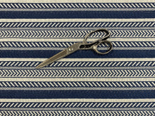 Load image into Gallery viewer, 1 1/2 Yd Designer Performance Navy Blue White Nautical Stripe Geometric Abstract Upholstery Fabric
