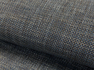 1 1/2 Yd Designer Water & Stain Resistant Navy Denim Blue Brown MCM Mid Century Modern Tweed Upholstery Fabric