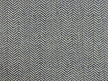 Load image into Gallery viewer, Designer MCM Mid Century Modern Herringbone Navy Blue Taupe Tweed Upholstery Fabric