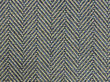 Load image into Gallery viewer, Designer MCM Mid Century Modern Herringbone Navy Blue Taupe Tweed Upholstery Fabric