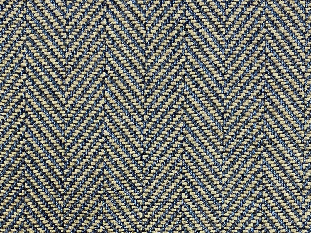 Designer MCM Mid Century Modern Herringbone Navy Blue Taupe Tweed Upholstery Fabric