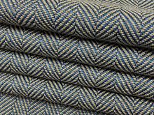 Load image into Gallery viewer, Designer MCM Mid Century Modern Herringbone Navy Blue Taupe Tweed Upholstery Fabric