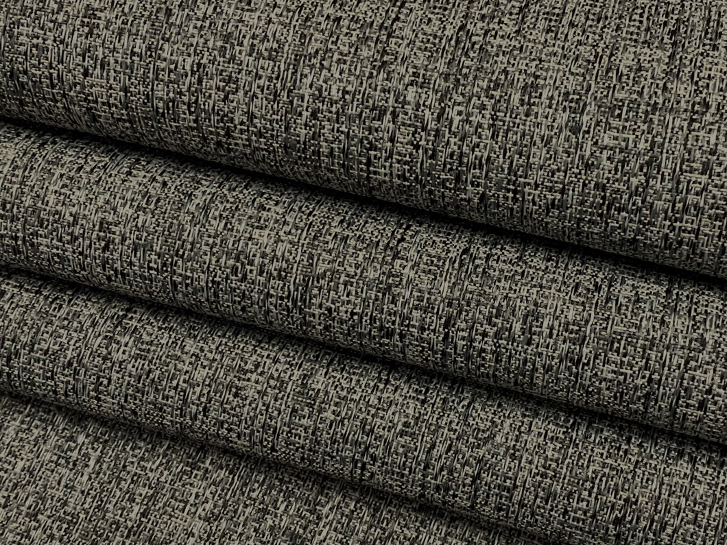Designer Water & Stain Resistant Grey Charcoal Black MCM Mid Century Modern Tweed Upholstery Fabric