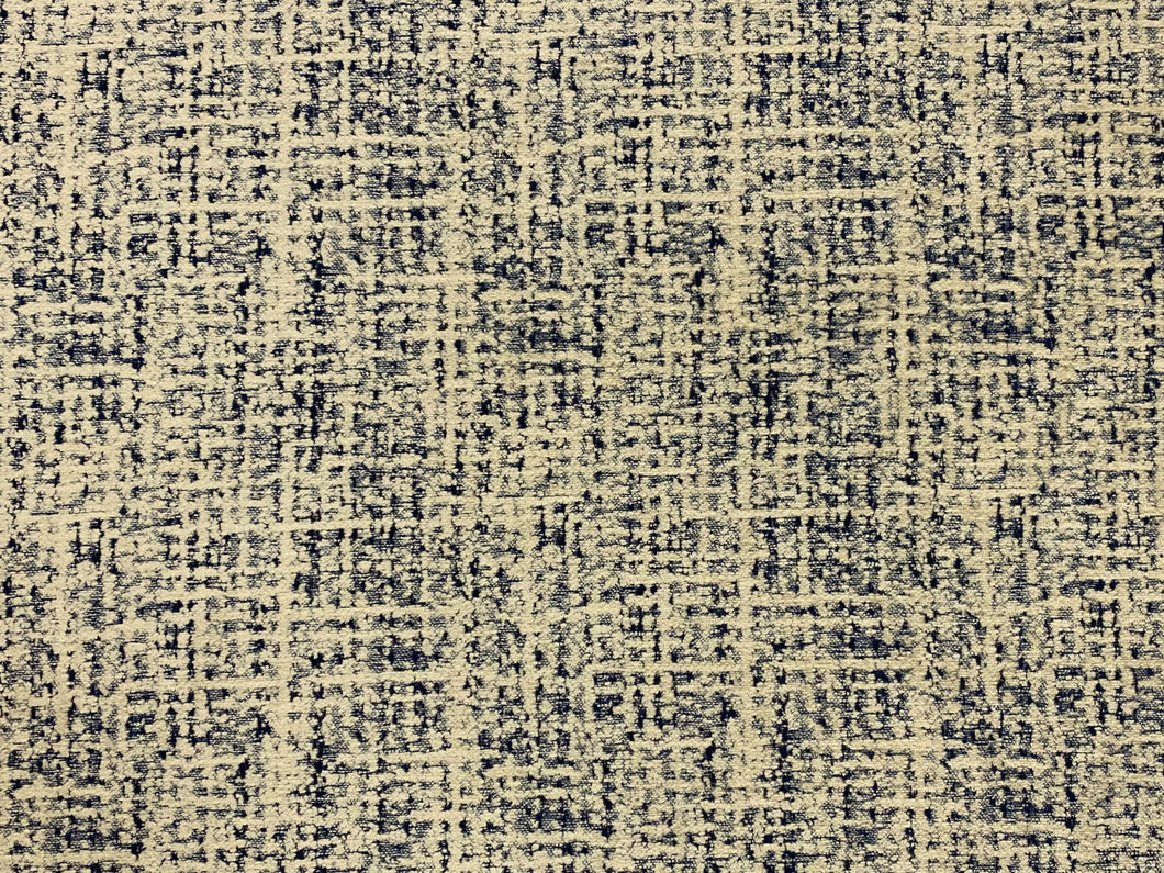 Designer Water & Stain Resistant Navy Blue Cream Distressed MCM Mid Century Modern Abstract Chenille Upholstery Fabric
