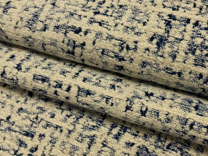 Designer Water & Stain Resistant Navy Blue Cream Distressed MCM Mid Century Modern Abstract Chenille Upholstery Fabric
