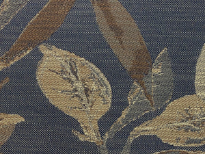 Designer Water & Stain Resistant Denim Blue Beige Brown Botanical Upholstery Fabric
