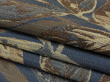 Load image into Gallery viewer, Designer Water &amp; Stain Resistant Denim Blue Beige Brown Botanical Upholstery Fabric
