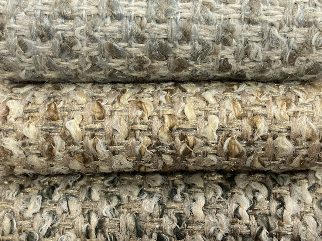 Heavy Duty Seafoam Aqua Green Charcoal Grey Cream Nubby MCM Mid Century Modern Tweed Upholstery Fabric