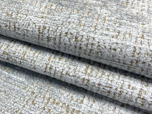 Designer Light Blue Beige Distressed MCM Mid Century Modern Chenille Upholstery Fabric